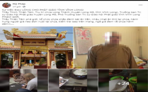 Xác minh việc sư trụ trì ở Vĩnh Long bị tố chứa chấp đánh bài, 'kiếm trai bao'