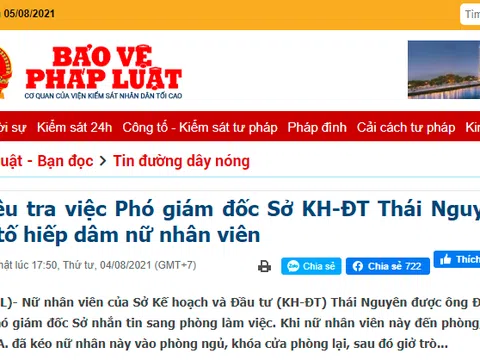 Xôn xao thông tin Phó giám đốc Sở KH&ĐT Thái Nguyên bị tố hiếp dâm nữ nhân viên tại phòng làm việc